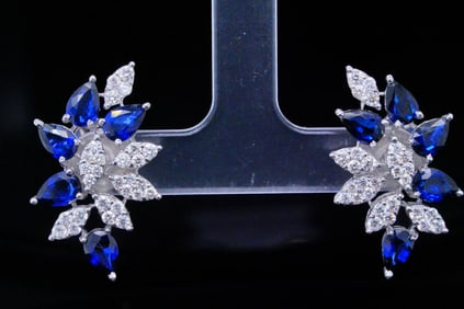 4.00ctw Blue Sapphire, 1.30ctw Diamond, 18K Earrings