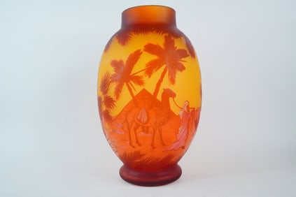 Petrache Vintage Hand Made Cameo Art Glass 13" Vase