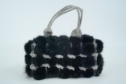 Lucite, Black Mink Fur and Rhinestone Evening Box Bag