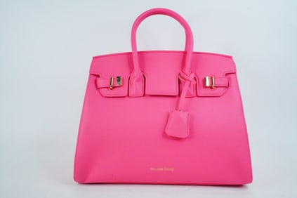 Pink Grained Leather Top Handle Bag W/Gold Tone Hardware