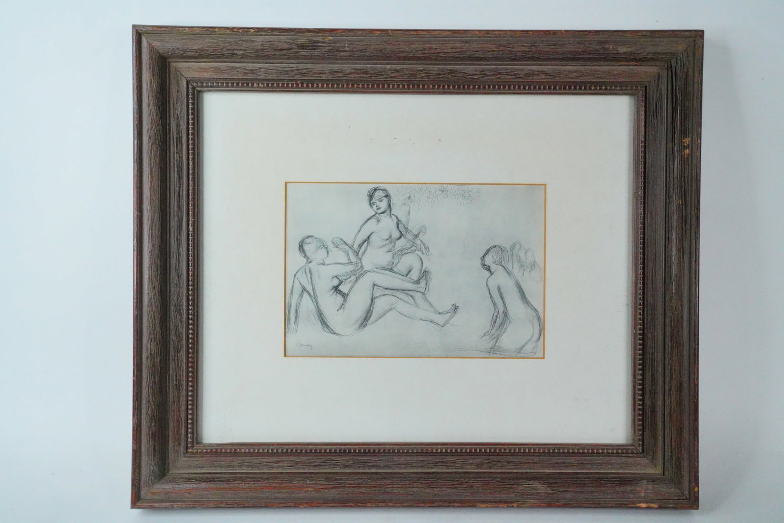Pierre-Auguste Renoir (After) "Les Grandes Baigneuses": After Pierre-Auguste Renoir (French, 1841-1919) "Les Grandes Baigneuses" Lithograph on Paper (Framed) - This is a finely rendered study of nude female bathers, attributed to Pierre-Auguste Renoir and 