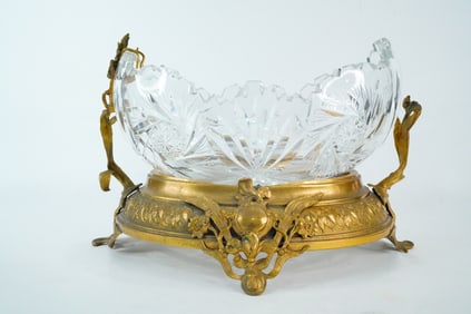Antique French Cut Crystal and Gilt Bronze Bowl