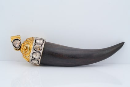 Gold Vermeil and 0.80ctw Uncut Diamond Horn Pendant
