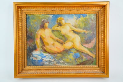 Impressionist Style Oil Painting of Reclining Nudes