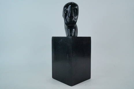 Modernist Bronze Sculpture by A. Romero (2004): Modernist Bronze Sculpture by A. Romero (2004) - This is a compelling modernist bronze sculpture signed A. Romero and dated 2004. This expressive piece features an abstract head rendered in a minimali