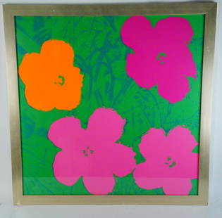 Andy Warhol (After) "Flowers" Pop Art Screenprint: Andy Warhol (After) "Flowers" Pop Art Screenprint (Framed) - This is a vibrant and iconic screenprint in the style of Andy Warhol's Flowers series. This large-format piece features bold, flat blossoms