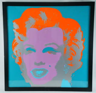 Andy Warhol (After) "Marilyn" Pop Art Screenprint: Andy Warhol (After) "Marilyn" Pop Art Screenprint (Framed) - A striking Pop Art silkscreen print in the style of Andy Warhol, depicting the iconic visage of Marilyn Monroe in bold, saturated colors. T