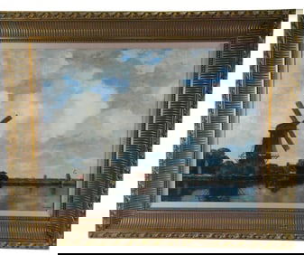 Artist Signed Oil on Canvas Windmill Landscape Painting