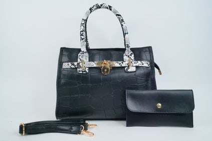 Crocodile Embossed Leather Top Handle Handbag