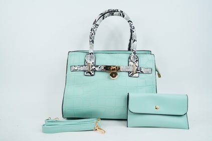 Crocodile Embossed Leather Top Handle Handbag