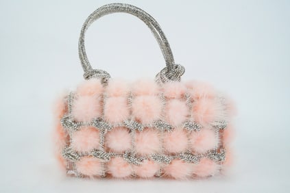Lucite, Pink Mink Fur and Rhinestone Evening Box Bag