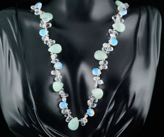 38" Rock Quartz, Aventurine, Opal, 14K Beaded Necklace