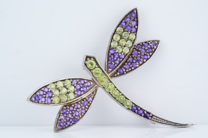 3.50ctw Amethyst and Sterling Silver Dragonfly Brooch