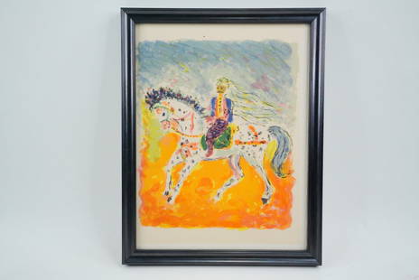 Kostia Terechkovitch 1972 Lithograph Published by Mourlot: Kostia Terechkovitch (Russian-French, 1902-1978) Cavalier Tunisien 1972 Original Color Lithograph on Arches Paper (Published by Mourlot, Framed) - From a limited edition of 800 on Arches Vellum for "S