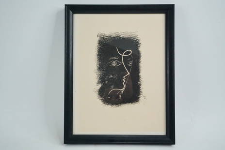 After Georges Braque Lithograph (Published by Mourlot): After Georges Braque (French, 1882-1963) Profil de Femme (M. 25) 1972 Original Lithograph on Arches Paper (Published by Mourlot, Framed) - From a limited edition of 800 on Arches Vellum for "Souvenirs