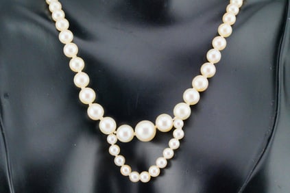 4.3mm-8.5mm Pearl 16" Necklace W/Diamond 18K Clasp