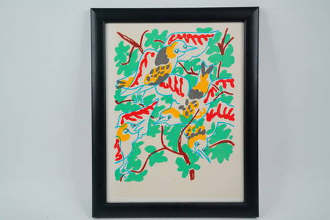 Charles Lapicque 1972 Lithograph (Published by Mourlot): Charles Lapicque (French, 1898-1988) Le Chant Des Oiseaux 1972 Original Color Lithograph on Arches Paper (Published by Mourlot, Framed) - From a limited edition of 800 on Arches Vellum for "Souvenirs