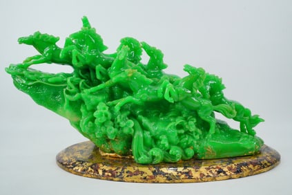 Chinese Feng Shui Jade Green Resin Horses Sculpture