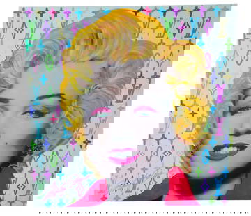 Steve Kaufman "Pop Marilyn" Hand Embellished Silkscreen: Steve Kaufman (American, 1960-2010) "Pop Marilyn Louis Vuitton Style" Hand Embellished Silkscreen on Canvas - A striking hand-embellished silkscreen by renowned American pop artist Steve Kaufman, know