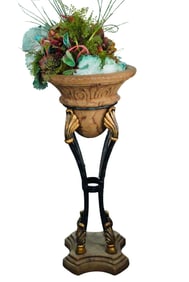 Vintage Ornate Wrought Iron and Simulated Stone Planter