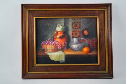 Oil on Canvas Still Life Painting Signed D. Oroua