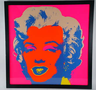 Andy Warhol (After) "Marilyn" Pop Art Screenprint: Andy Warhol (After) "Marilyn" Pop Art Screenprint (Framed) - A striking Pop Art silkscreen print in the style of Andy Warhol, depicting the iconic visage of Marilyn Monroe in bold, saturated colors. T