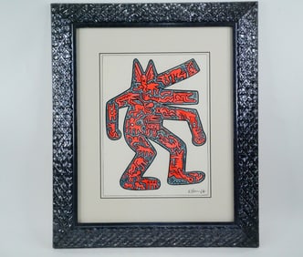 After Keith Haring "Dog" Ink and Marker Drawing