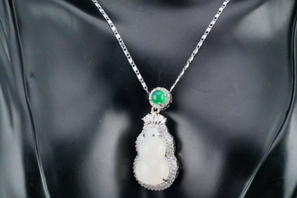 Elegant Green and White Jade Double Gourd Pendant