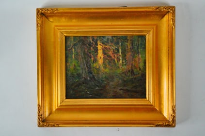 Forest Path Oil on Board Landscape Painting (Framed)