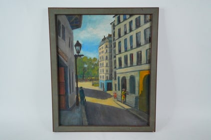 Mid-20th Century European Street Scene, Oil on Board