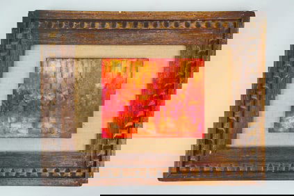 Alexander Larick Abstract Woodland in Red, Oil on Board