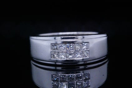 14K White Gold and 0.50ctw Diamond 8mm Wide Band