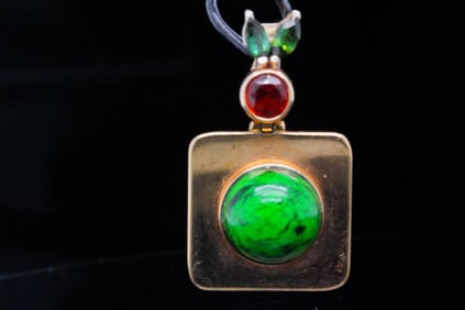 11.5mm Zoisite, 1.35ctw Citrine and Tourmaline 14K Pendant