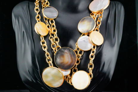 Cristina Sabatini (3) Penelope Gold Plated Necklaces: Lot of (3) Cristina Sabatini Mother of Pearl and 18K Gold Plated Penelope Necklaces - This lot includes (3) Penelope necklaces from Cristina Sabatini, crafted in 18k gold plated brass with golden, whi