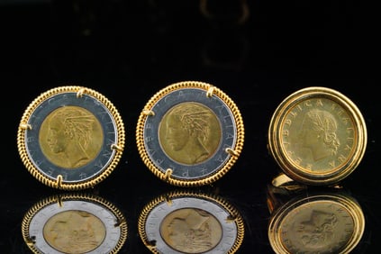 Cristina Sabatini Italian Lira Coin Ring and Earrings