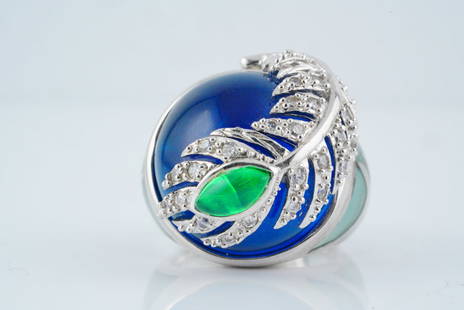 Cristina Sabatini Resin, Crystal, Rhodium Plated Ring: Cristina Sabatini Italian Resin, Crystal and Rhodium Plated Pavone Ring - This beautiful ring from Cristina Sabatini is crafted in rhodium plated metal and blue and green Italian resin with a peacock