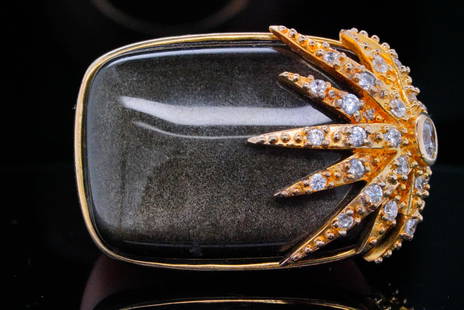 Cristina Sabatini Obsidian, Resin and Gold Plated Ring: Cristina Sabatini Obsidian, Italian Resin and 18K Gold Plated Ring W/Crystals - This ring from Cristina Sabatini is crafted in 18k gold plated brass with a shiny obsidian and pink Italian resin. The r