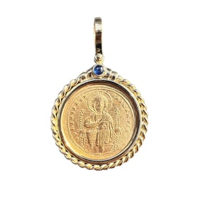 Byzantine Empire Gold Coin 1028-1034 AD in 18K Mount