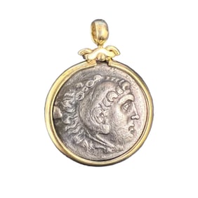 Ancient Greek Silver AR Tetradrachm Mounted in 18K Gold