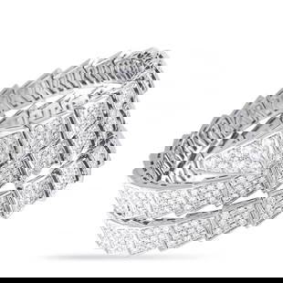 Bvlgari Serpenti Viper 18K Full Diamond Bracelet: Bvlgari Serpenti Viper 18K White Gold Full Diamond Double Coil Bracelet - Wrap your wrist with sinuous elegance with this Bvlgari Viper bracelet. The coiled design, geometric pattern, and glamorous di