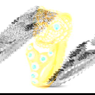 Gucci High Jewelry 2.50ctw Diamond, Tsavorite, 18K Ring: Gucci High Jewelry Collection 2.50ctw Diamond, Tsavorite Garnet, and 18K Yellow Gold Tiger Ring W/Papers - A bold fusion of luxury and imagination, this exceptional piece from the Gucci High Jewelry C
