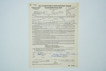 Barbra Streisand Signed April 1961 AGVA Contract