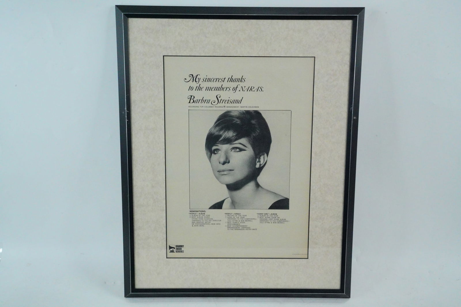 Barbra Streisand Vintage Grammy Nominee Poster (1 of 4)