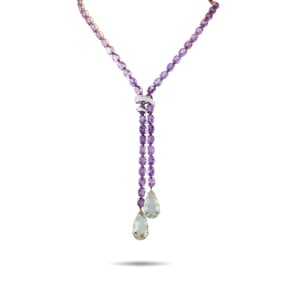 100.00ctw Amethyst, 18K, Diamond, and Quartz Necklace