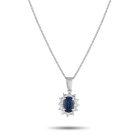 1.15ct Blue Sapphire, Diamond and Platinum Necklace