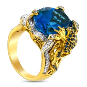 25.70ct Topaz, 1.05ctw Diamond, Sapphire and 18K Ring