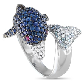 18K and 0.22ctw Diamond and Sapphire Dolphin Ring
