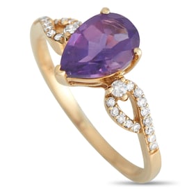 14K Yellow Gold, Amethyst and 0.15ctw Diamond Ring