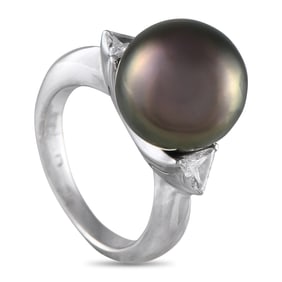 11.3mm Pearl, 0.24ctw Diamond and Platinum Ring