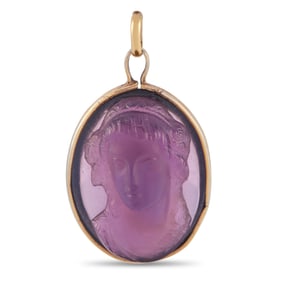 18K Yellow Gold and Amethyst Cameo Pendant